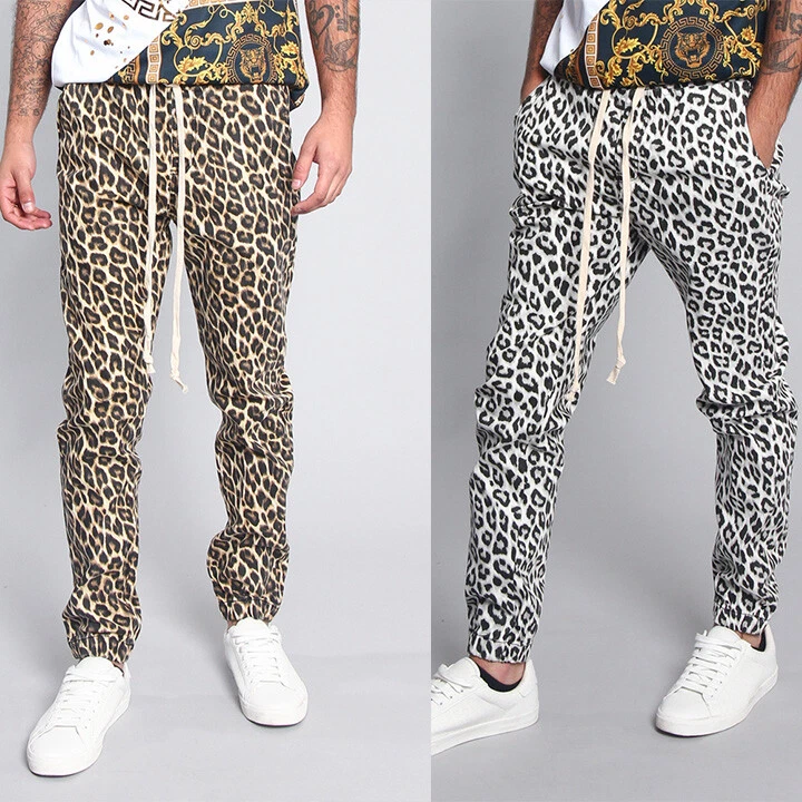 Men's Leopard Print Extra Long Drawstring Joggers Pants SMLL~5XL -  JG3021-B9C