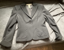 Max Studio Size 4 Womans Black Blazer w/Pockets Button Cuff Sleeve Collared