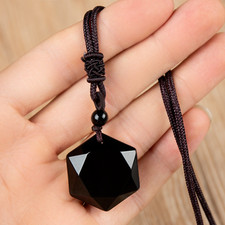 Hexagonal Obsidian Point Pendant Amulet Protection Healing Man Woman Necklace