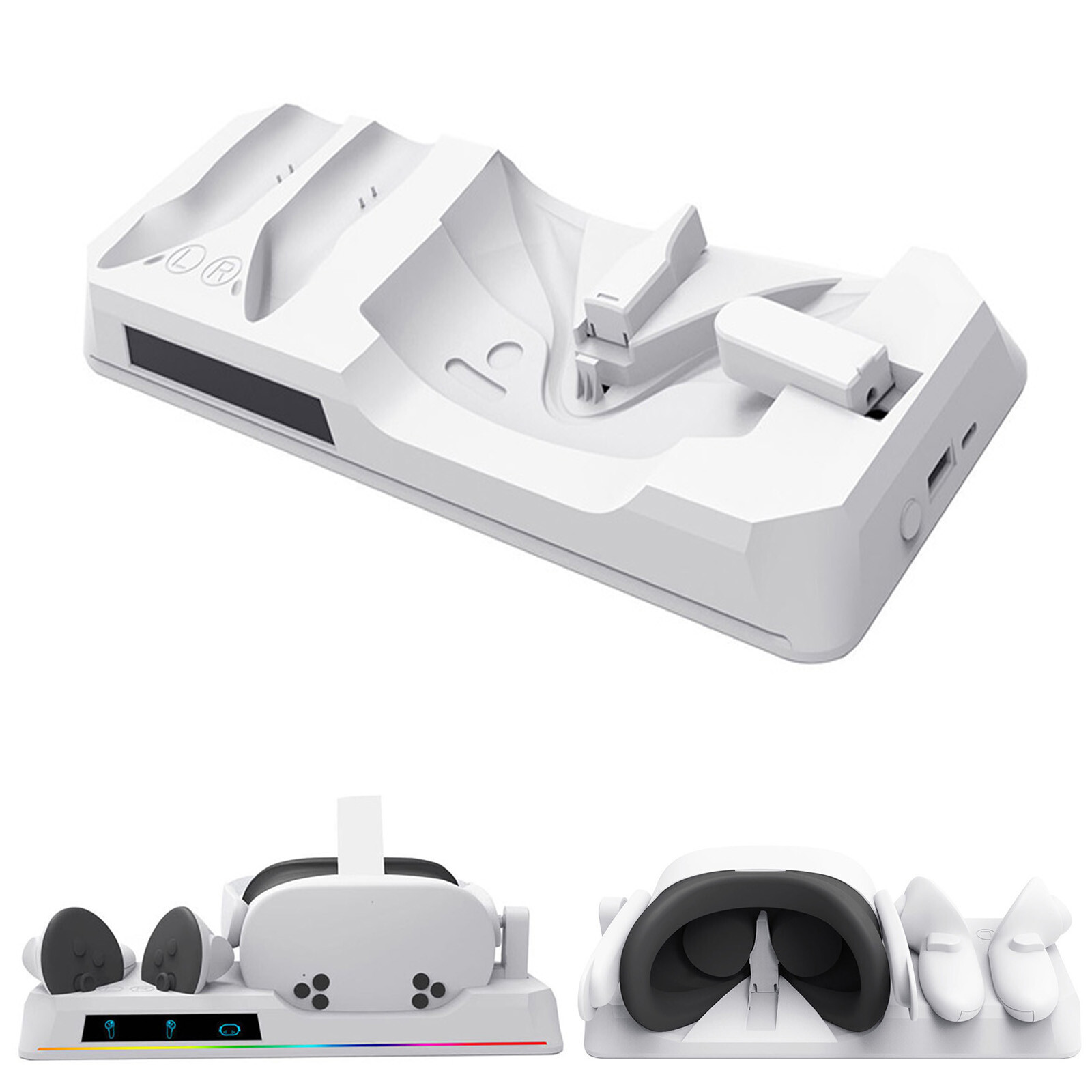 For Quest 3S VR Headset VR Gamepad Charging Stand RGB Light Charger Accessories-image