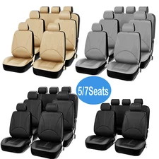 5/7-Sits Car Seat Cover Front Rear Back Protector Universal PU Leather Full Set