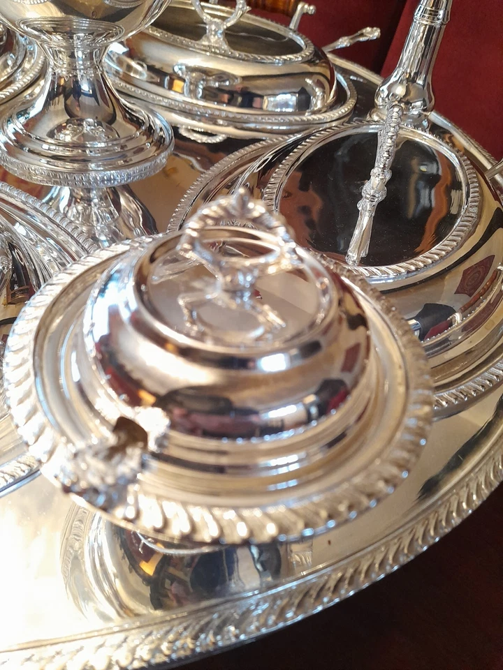 Conjunto de servir estilo antigo banhado a prata Baine Marie Lazy Susan - Imagem 4 de 4