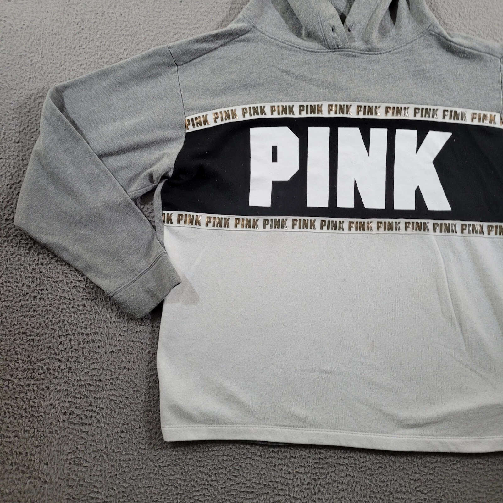 UNDERCOVER Victorias Secret Felpa con Cappuccio Donna Grigio Medio R Bianco Pullover a Righe Tempo Libero