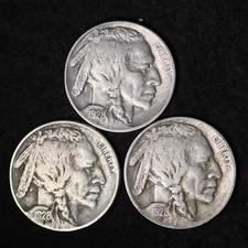 SET OF 3 COINS 1928 P D S Buffalo Nickel G / VG FREE SHIPPING 
