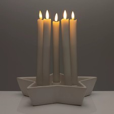 ELAMBIA 5 LED-Tafelkerzen 5h-Timerfunktion Keramik-Sternschale Höhe 24,5cm P2N20