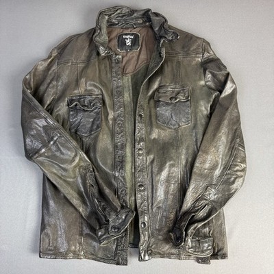 Vintage Tigha Lederjacke / Lederhemd im Vintage-Look   Grau/Schwarz   Gr. M
