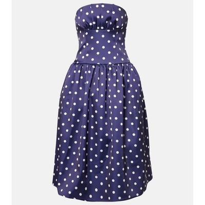Self Portrait UK10 US6 Navy Polka Dot Strapless Midi Dress Party Cocktail