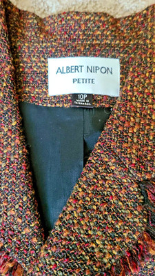 Vintage Albert Nipon Bouclé Women's Skirt Suit Woven Brown Red Yellow Size 10P