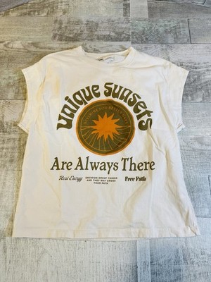 Unique Sunsets Women Small Beige Sleeveless T-Shirt Hiking Outdoors Mountains
