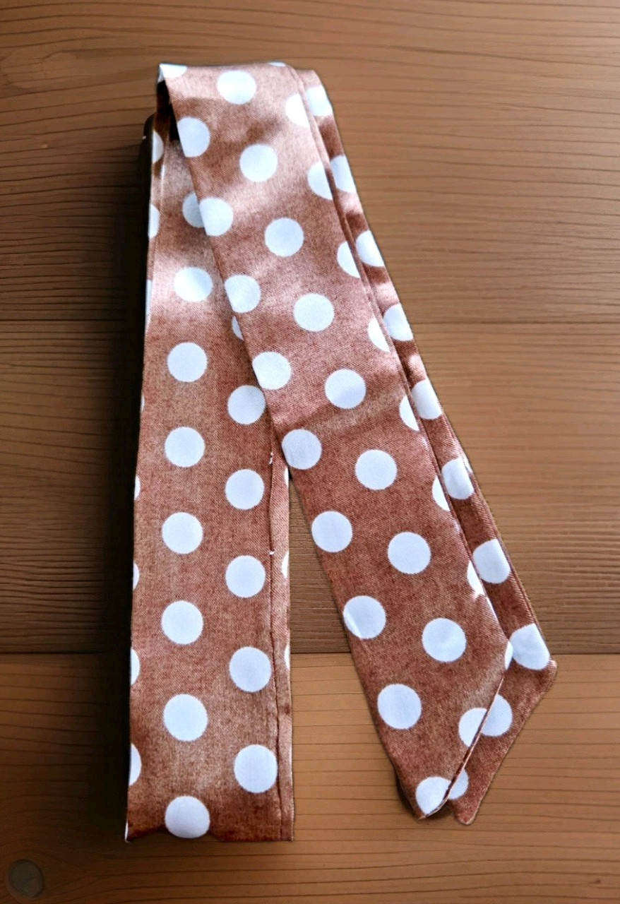 Brown & White Polka Dot Satin Handbag Scarf Ribbon Wrap 32 x 1.5 in