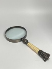 Vtge Magnifying Glass w/ Ribbed Acrylic Handle  Ornate Metalwork at the Base