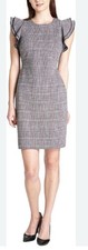 Tommy Hilfiger Black White Plaid Dress Zip Flutter Ruffle Sleeve Sz 2 NWT