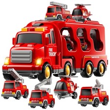 iHaHa Fire Truck Toys for 1 2 3 4 5 6 Old Boys Toddlers, 5 in 1 Kids Carri