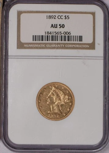 Photo of a 1892-CC Liberty Half Eagle from an eBay listing that sold on Jul 8, 2026