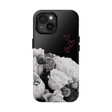 Grandma Core Tough Phone Case, Black & White Floral | Apple Iphone Samsun Galaxy