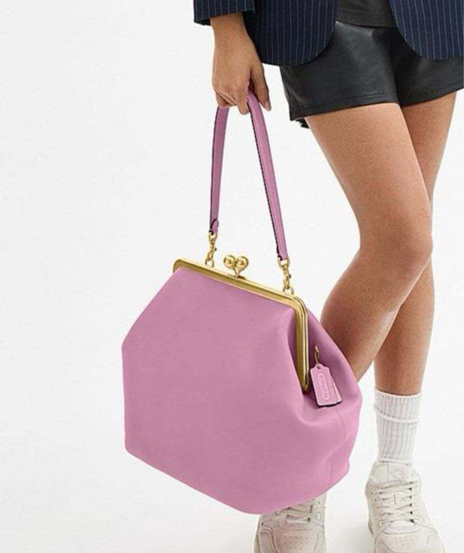 COACH Large Kisslock Frame Bag Leather Pink 25ss | eBay