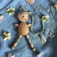 Vintage 1940 Waggie Wheels Plakie Celluloid Bead Baby Crib Rattle Hand Painted