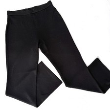 St. John Basics Size 10 Wool Blend Pants Pull on Knit Solid Black Flat Front
