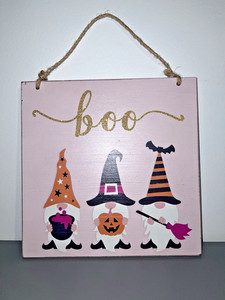 Quill To Paper By Sixtrees Pink Wooden Halloween Sign Gold Glitter Text Gnomes