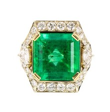 18K GIA Colombian Emerald and Diamond Ring Yellow Gold