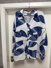 Ulla Popken Selection Leinen-Bluse Weiß/Blau Gr 54/56 - Wie Neu -