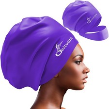 Waterproof Silicone Extra Large Swim Cap with Headband for Braids and Dreadlo...