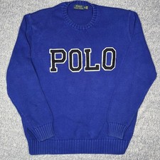 Polo Ralph Lauren Mens Royal Blue Knit Sweater XL Logo Spellout Crewneck