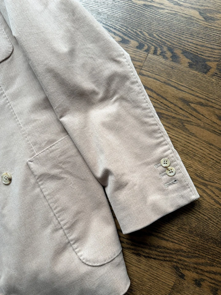 Custom Beige Marzoni Corduroy Sport Coat Double Breasted Patch Pockets 42L - Image 3 of 4