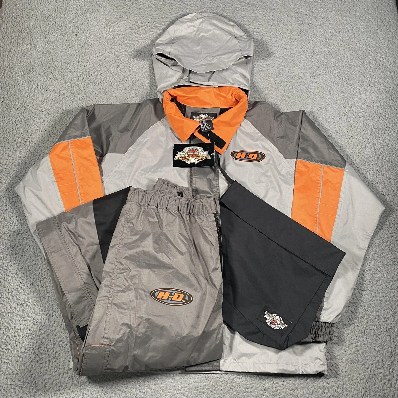 Harley-Davidson Rain Jacket Pants Mens M Gray Packable Waterproof Motorcycle