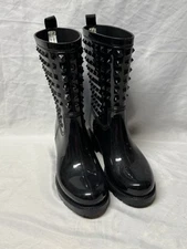 Capelli New York Black Studded Rain Boot Pull On Women's Size 6 EUC Rubber