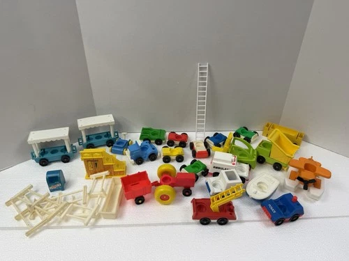 Vintage FISHER PRICE Little People VEHICLES LOT Cars Trucks Mail Fire Police