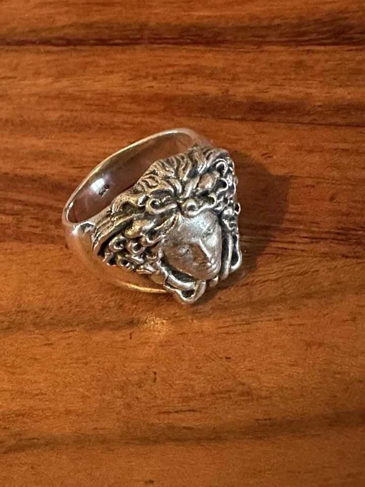 Medusa Gorgona Ring 925 Silber Massiv Unikat Größe 9US 60mm - Bild 2 von 4
