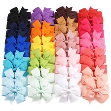 40 Pack 3-Inch Grosgrain Ribbon Hair Bows with Alligator Clips for Kids