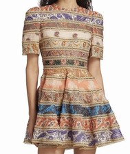 Zimmermann Devi Spliced Mini Dress Size 1/AU 10/US 8 Gold Trim Paisley Rare EUC