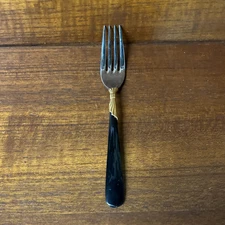 Yamazaki 18/8 Stainless LINDI Black Handle GOLD Accent Salad Fork FREE SHIPPING