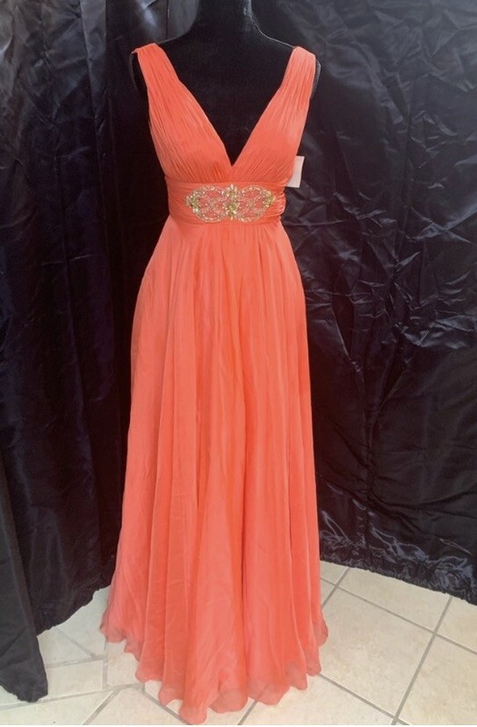 Size 0 Coral Orange Prom Homecoming Bridesmaid Pageant Evening Gown Dress NWT