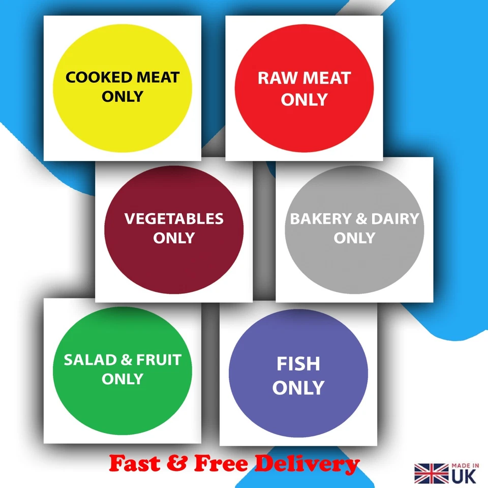 MORE THIS WAY Restaurant Kitchen Stickers - Food allergen Health and Safety Signs - raw meat