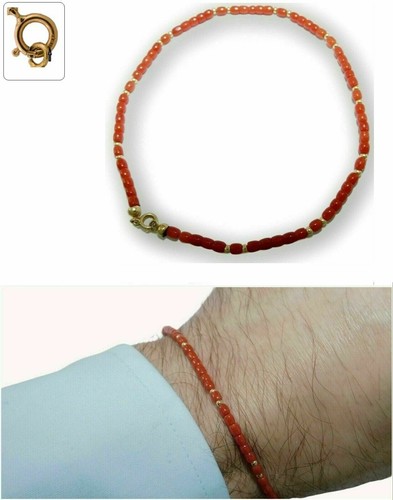 Bracelet Italian in 18ct 18k Carat and Gold of RED CORAL for Christmas Mens with - Picture 5 of 11