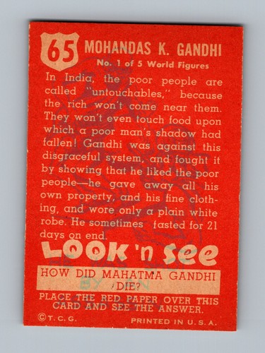 1952 Topps Look n See #65 Mahatma Ghandi Gandhi EXMT-NM - Bild 2 von 2