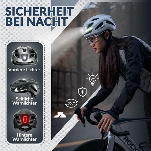 ROCKBROS Fahrradhelm Radhelm mit Sicherheitswarn Licht Schutzhelm 57-61cm CE - Bild 2 von 11