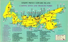 Vintage Postcard- Map of Camping sites and Trailer Parks, Prince Edward Island,