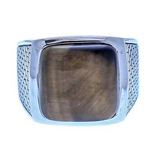 .925 Sterling Silver Square Tiger Eye Heavy Men's Ring