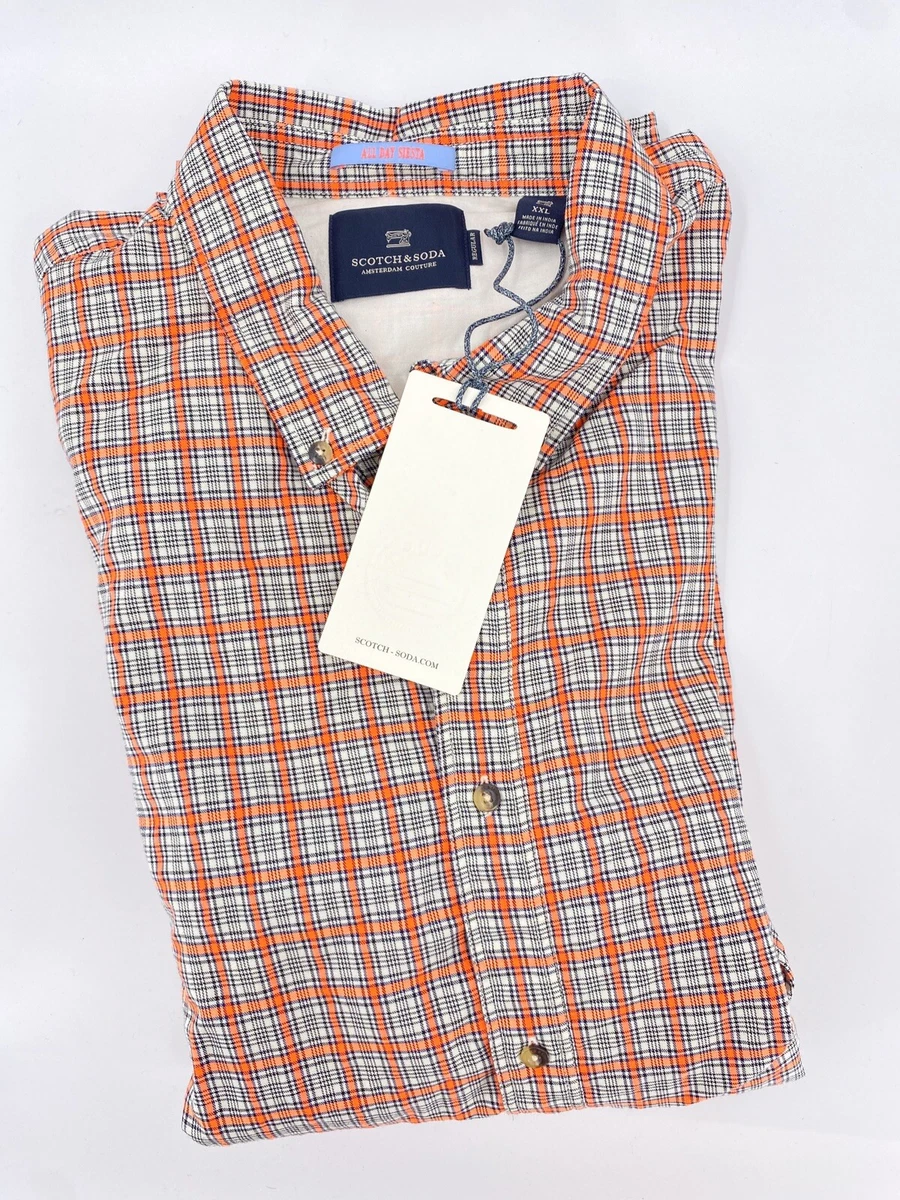 scotch and Soda long sleeve button down plaid orange shirt 2XL NWT