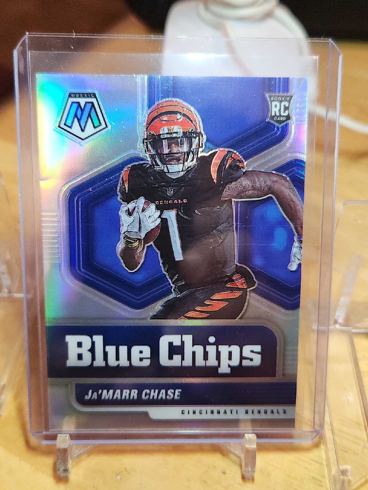 2021 MOSAIC JA'MARR CHASE BLUE CHIPS RC INSERT #7 SILVER REFRACTOR