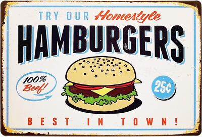 ERLOOD Best in Town Hamburgers Retro Metal Vintage Tin Signs Bar multicolor 