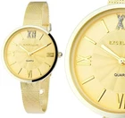 Ladies' Watch Wristwatch Gold Crystal Trim Metal Strap Mesh Band Excellanc 1300005