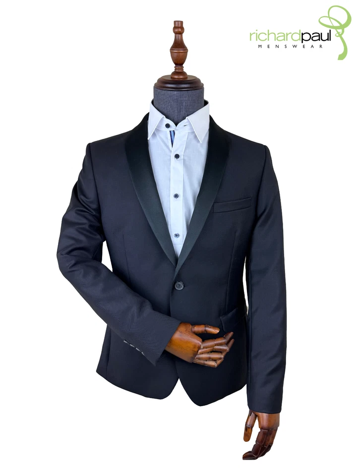 Black Tuxedo Slim Fit Ben Sherman Two Piece Dinner Suit 100% Wool Shawl Collar - Image 3 of 4