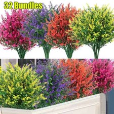 Artificial 32 Bundles Flowers Fake Plants UV Resistant Plastic Flower Outdoor