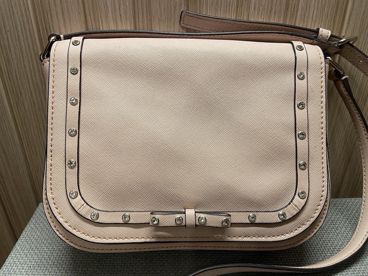 Kate Spade Laurel Way Jeweled Leather Small Crossbody Bag Blush Pink Bow