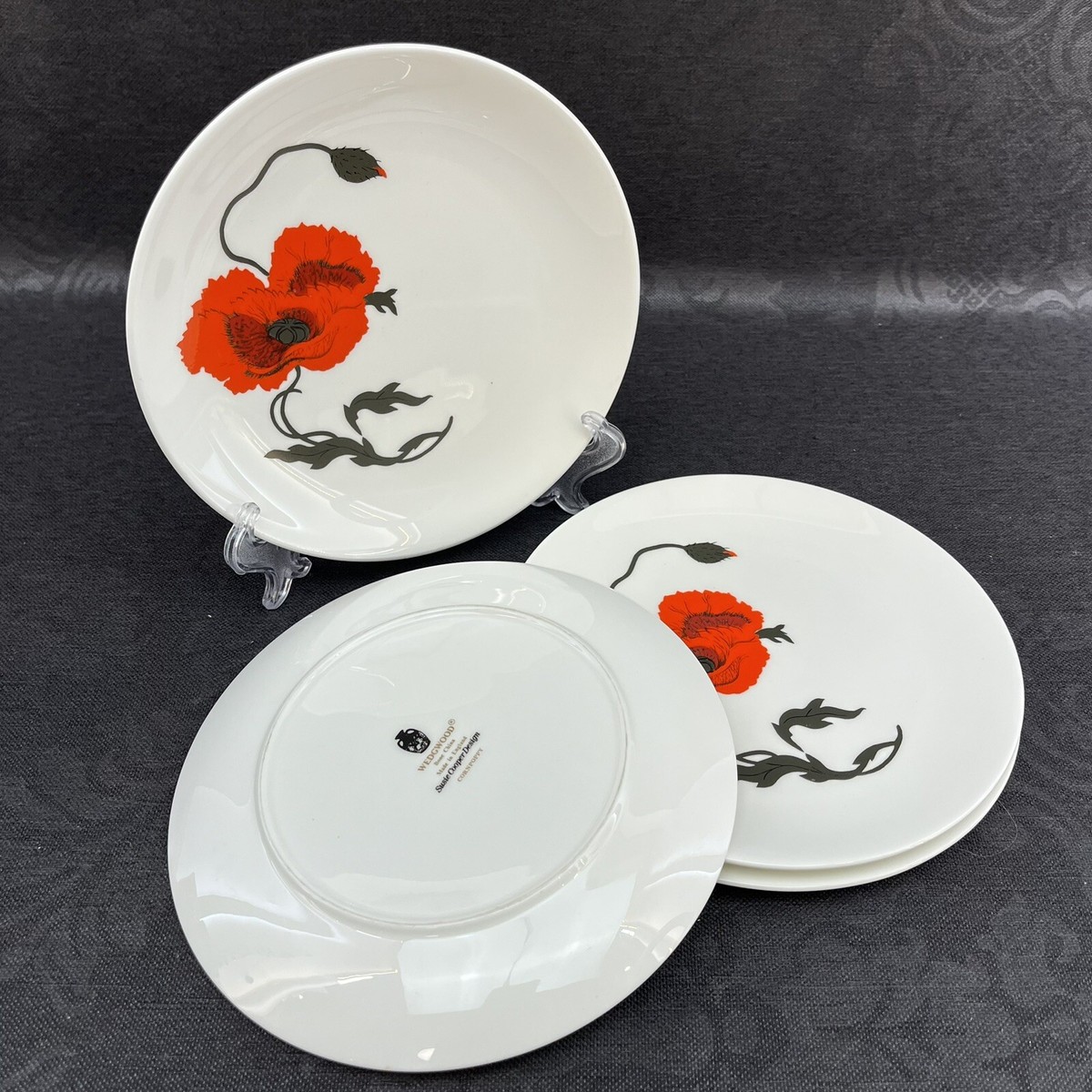 Wedgwood Susie Cooper Red Corn Poppy Set/4 Bone China 6.25” Bread